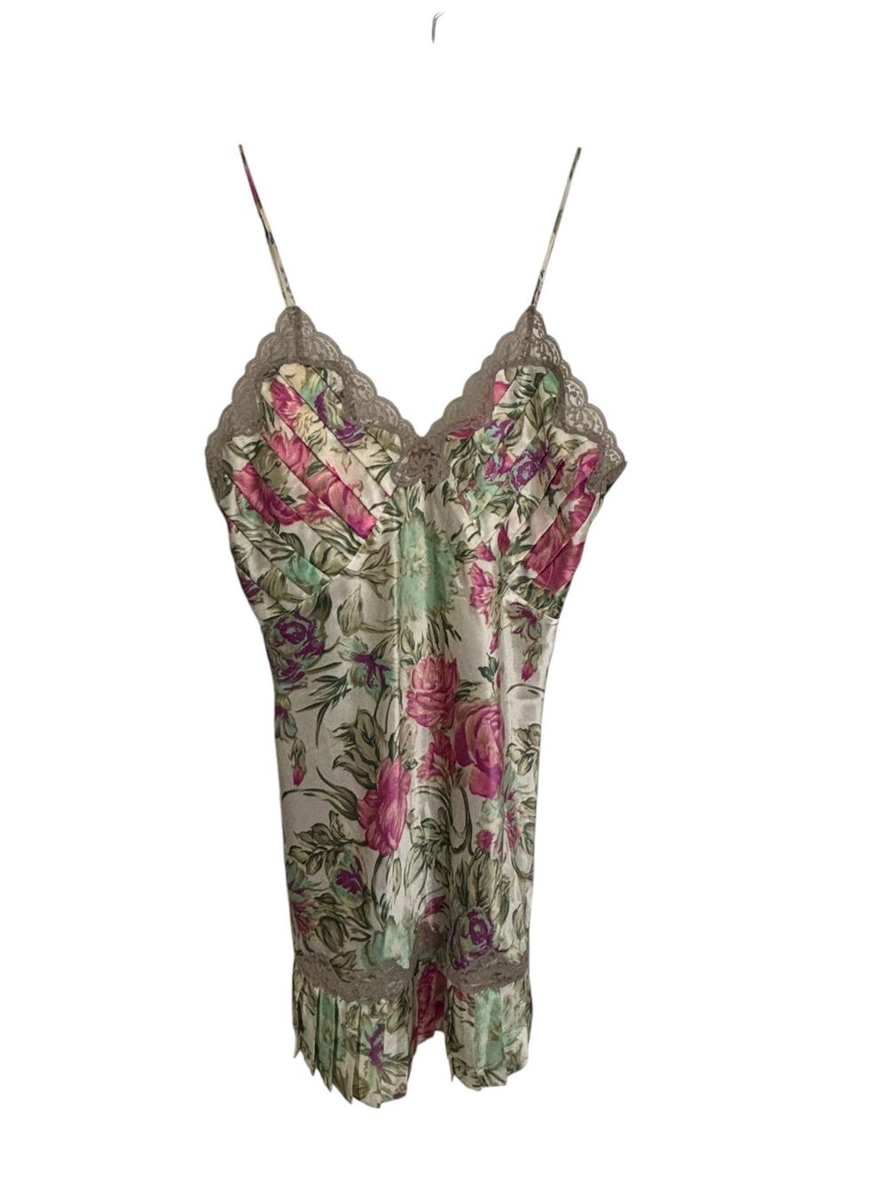 VTG Victoria’s Secret Gold Label Slip Dress Sz M Floral Satin Nightie Nightgown